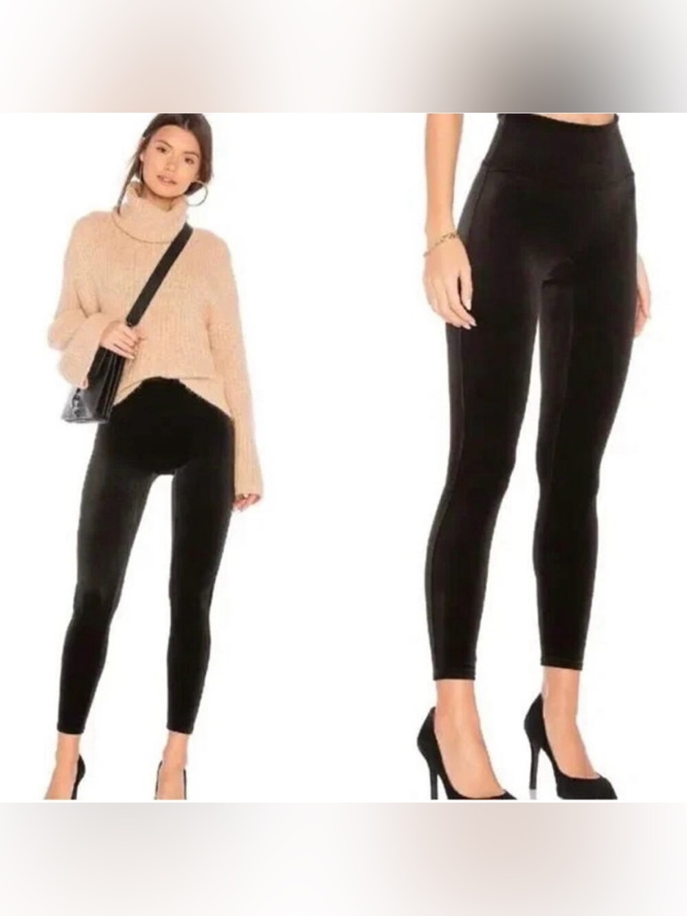 SPANX Velvet Leggings Black Size Small Velour Shaping High Waisted 2070